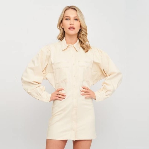 Zara Dresses & Skirts - NWT ZARA Denim Shirt Dress XS Natural Long Sleeve Pockets #6991